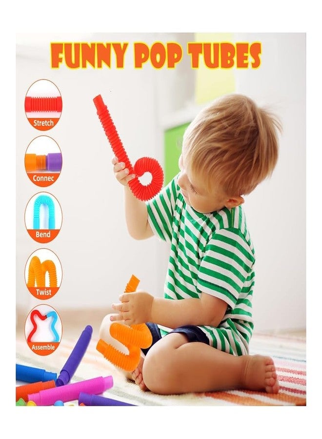 MAGHROLA Pop Tubes Sensory Fidget Toys for Kids, Adults 【12pcs 】Stretchable, Bendable, Connectable Tubes - Stress Relief, Autism & ADHD Therapy Toy,Fine Motor Skills Learning,Party Favor【Multi-Color】 - Image 3